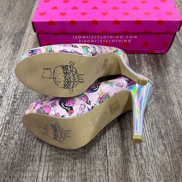 Iron Fist Deaths Diner Pink Peep Toe Heels Sz 5 - Picture 3 of 3